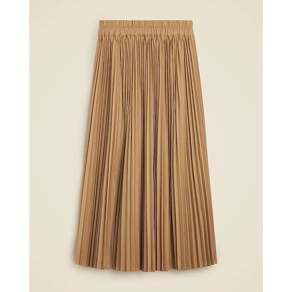 NWT J.CREW Pleated Skirt SZ M Camel $130 Elastic Waistband Swingy Chic